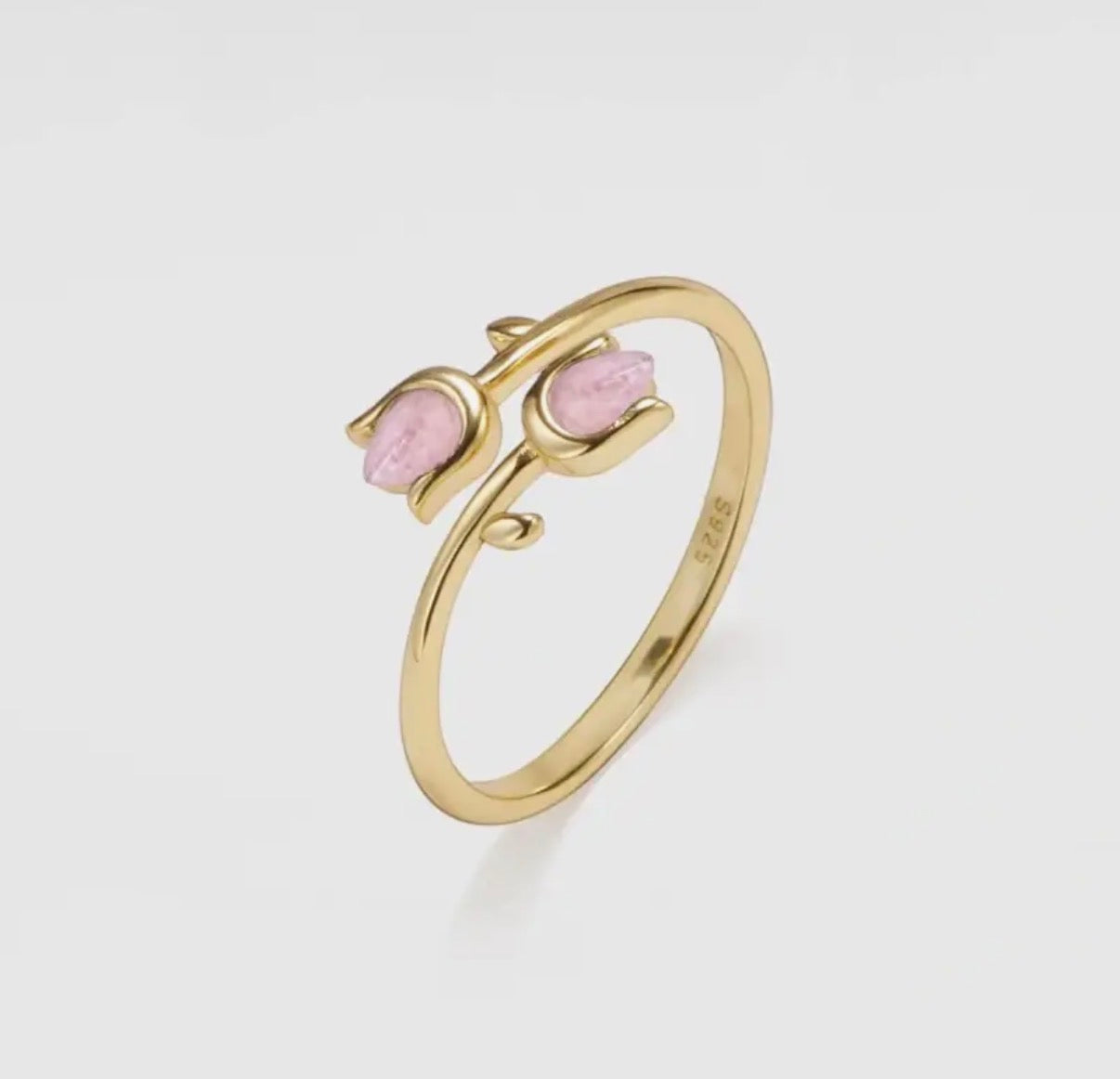 Anello con tulipani in quarzo rosa (argento 925)