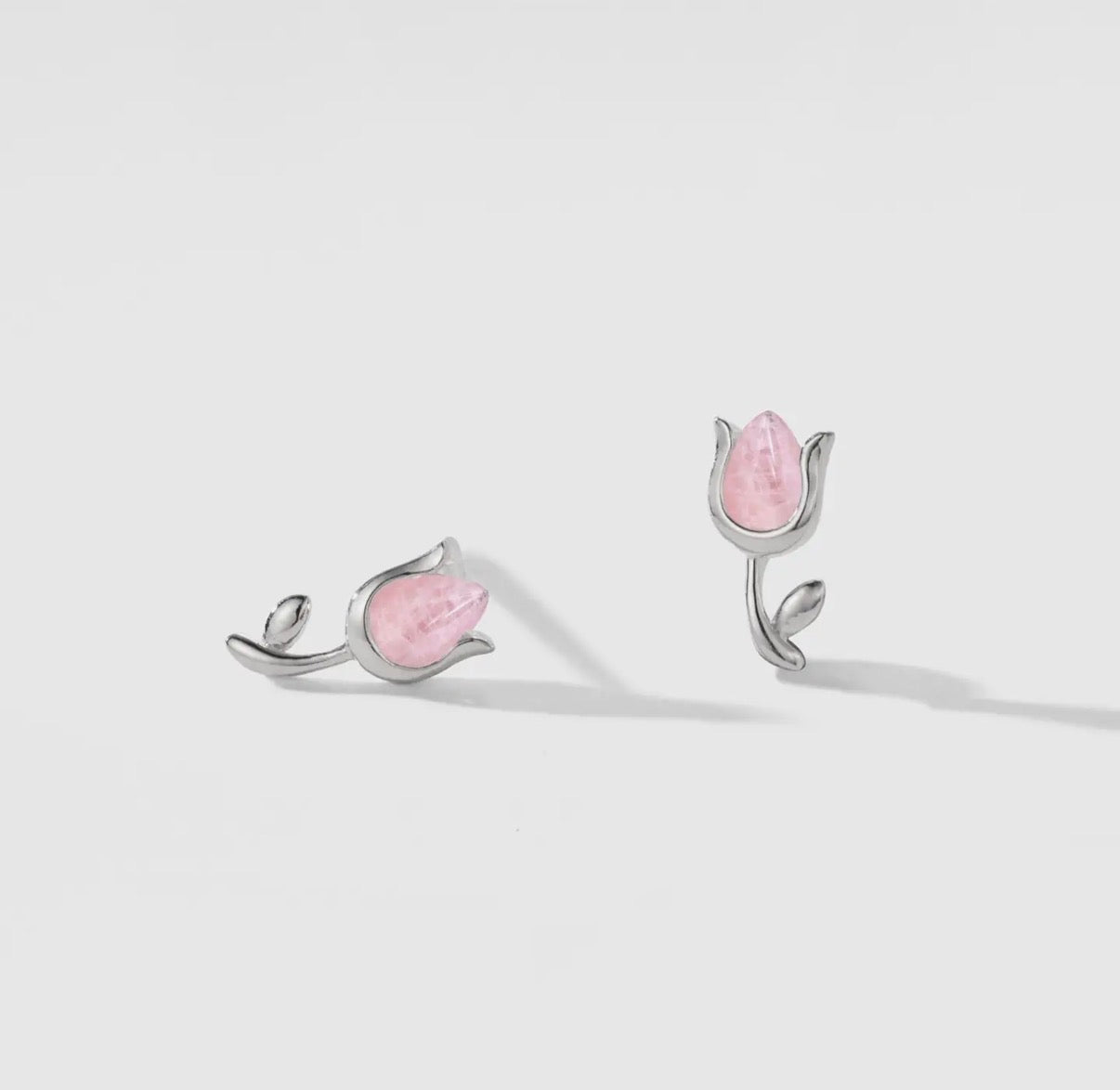Orecchini tulipani in quarzo rosa (argento 925)