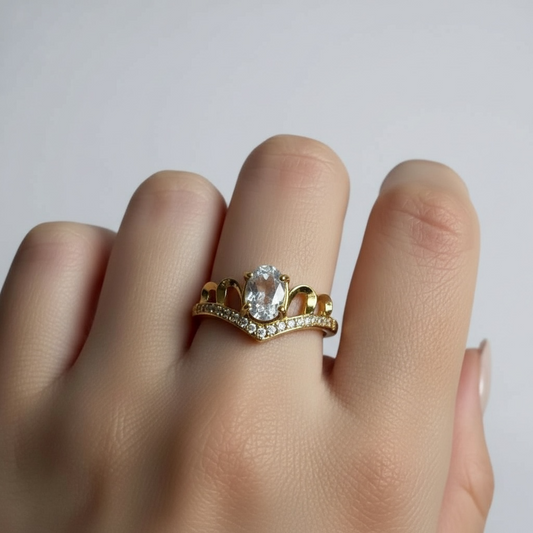 Anello a corona in quarzo ialino