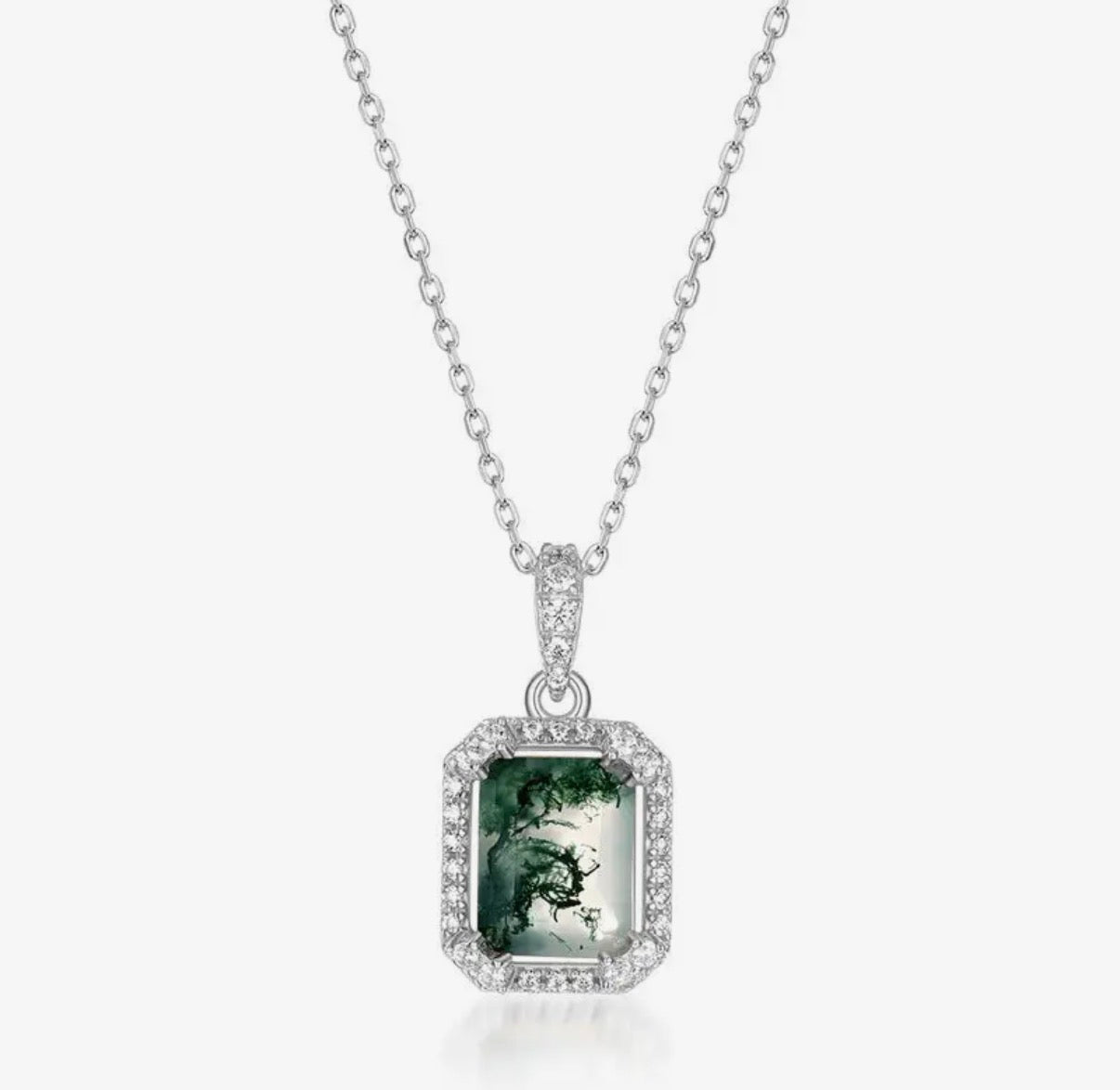 Collana rettangolare in agata muschiata (argento 925)