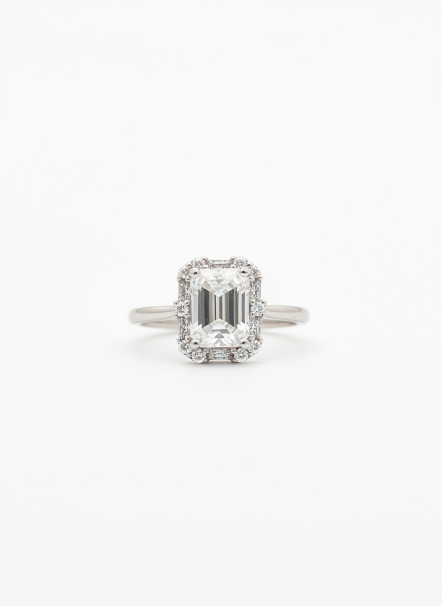 Anello rettangolare in quarzo ialino
