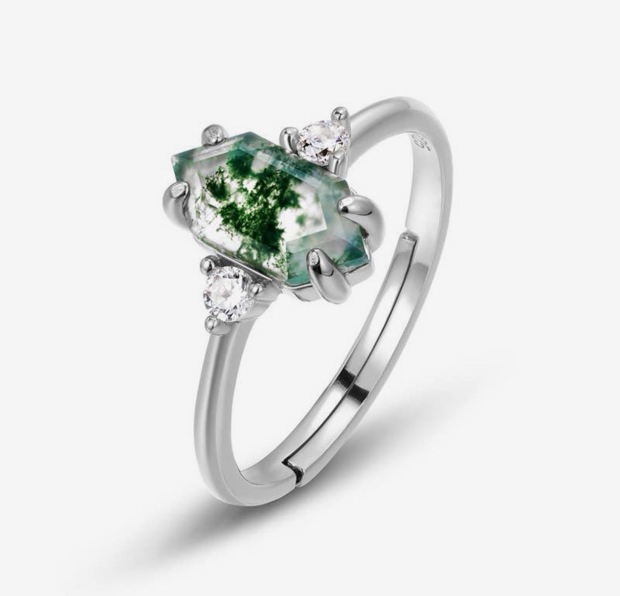Anello esagonale in agata muschiata (argento 925)