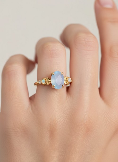 Anello con conchiglie in calcedonio (argento 925)