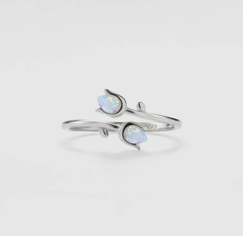 Anello con tulipani in opale artificiale (argento 925)