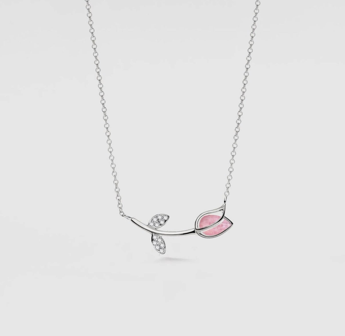 Collana tulipano in quarzo rosa (argento 925)