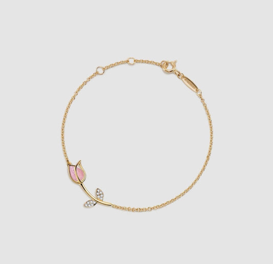 Bracciale tulipano in quarzo rosa (argento 925)
