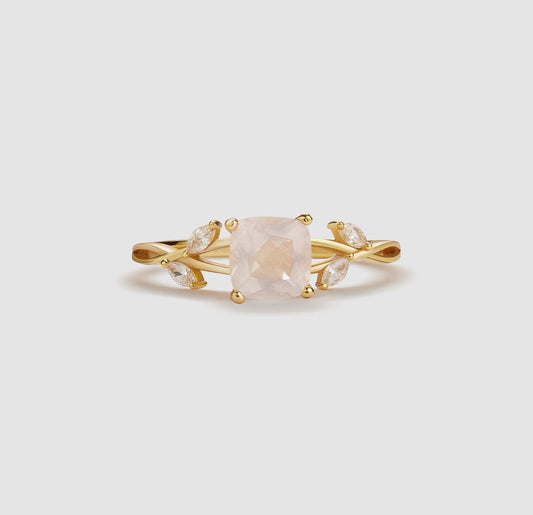 Anello a foglie con quarzo rosa (argento 925)