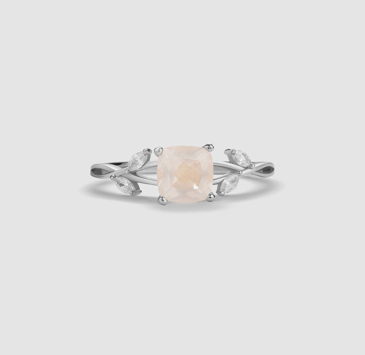Anello a foglie con quarzo rosa (argento 925)