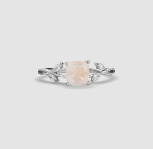 Anello a foglie con quarzo rosa (argento 925)