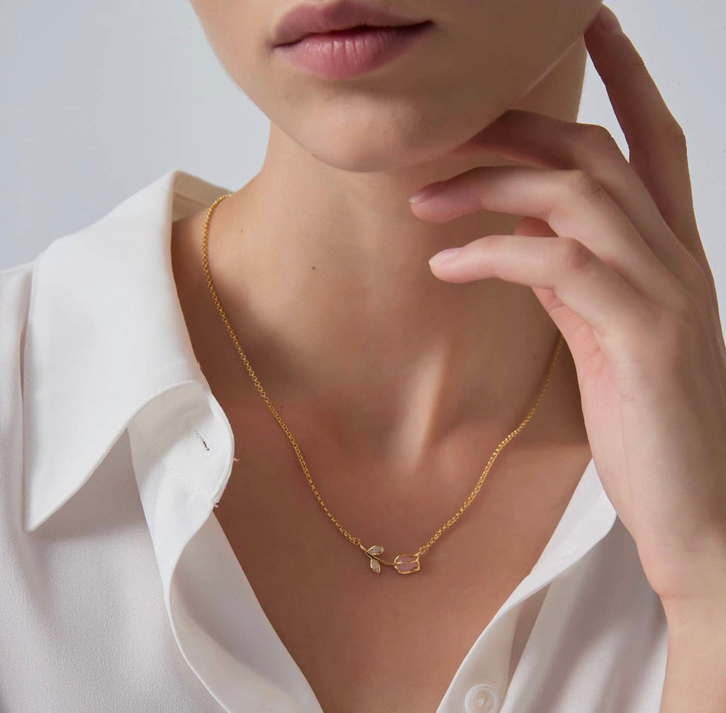 Collana tulipano in quarzo rosa (argento 925)