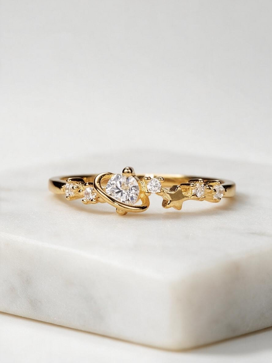 Anello regolabile con Saturno (argento 925)