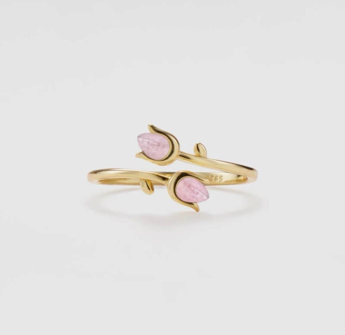 Anello con tulipani in quarzo rosa (argento 925)