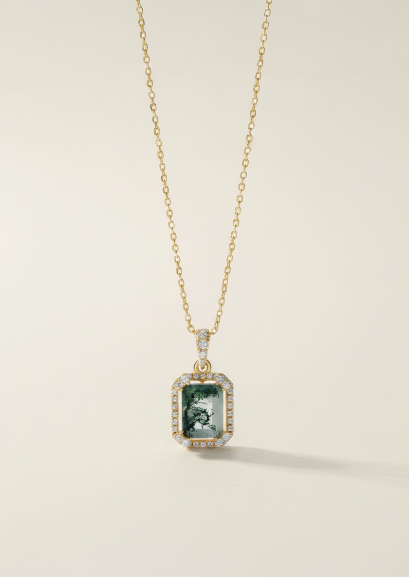 Collana rettangolare in agata muschiata (argento 925)