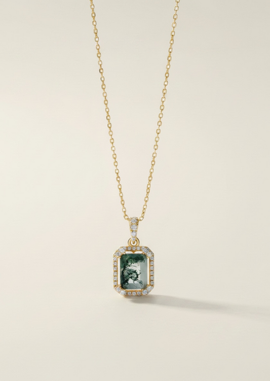 Collana rettangolare in agata muschiata (argento 925)