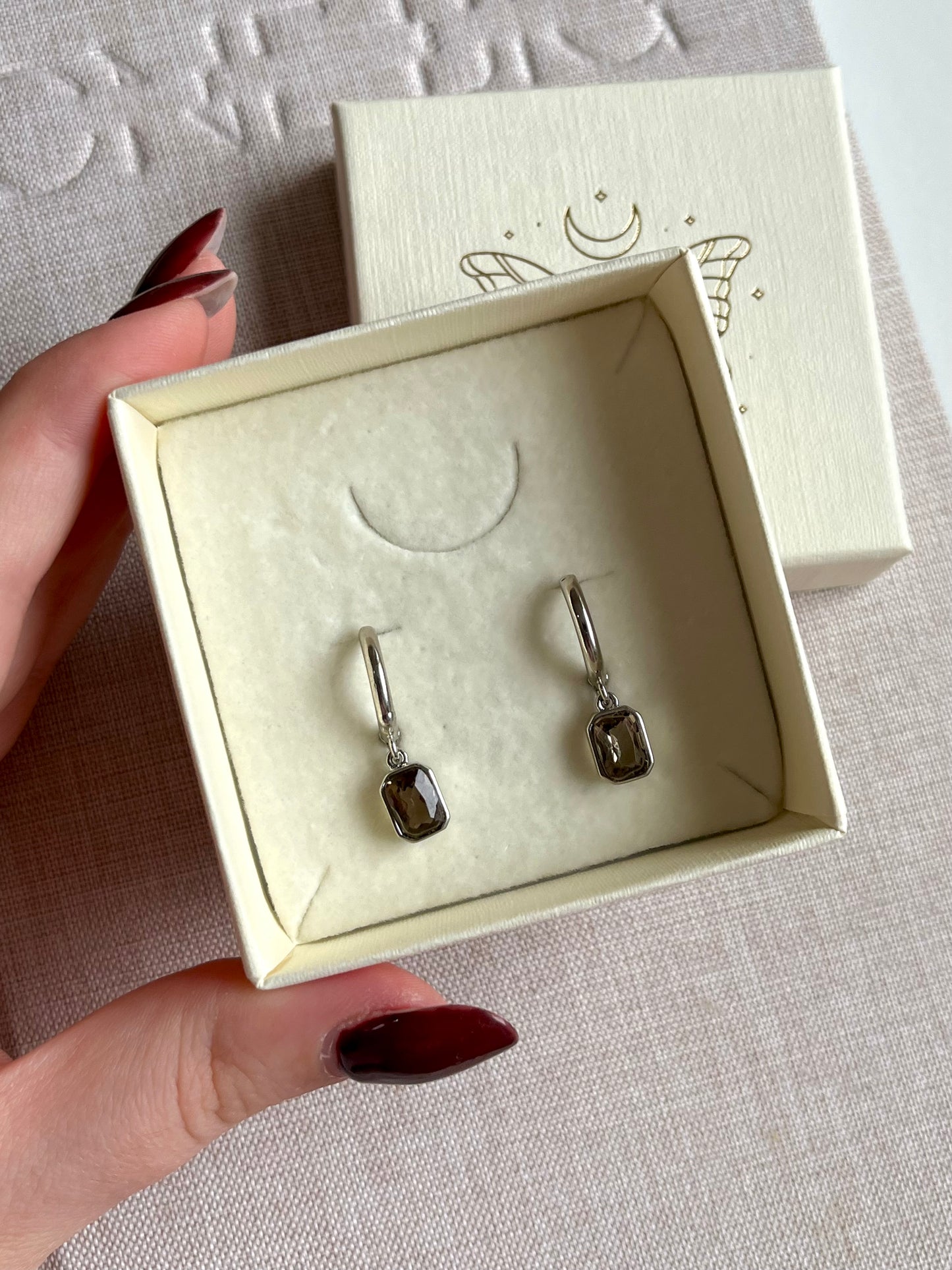 Orecchini a cerchio in quarzo fumè