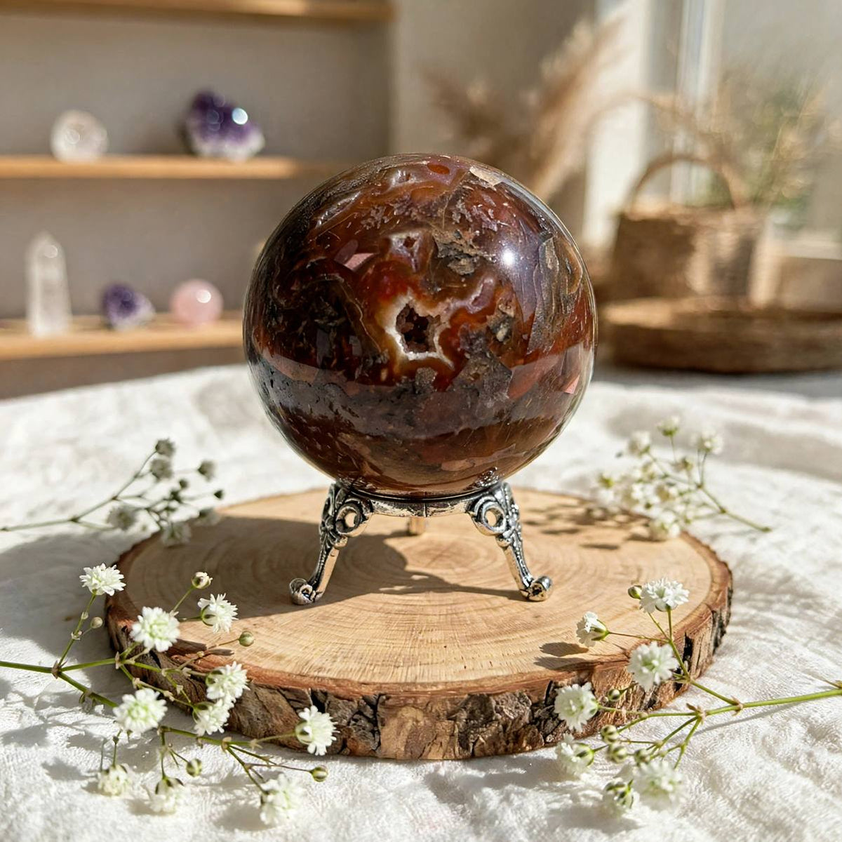 Sfera in Agata muschiata e corniola