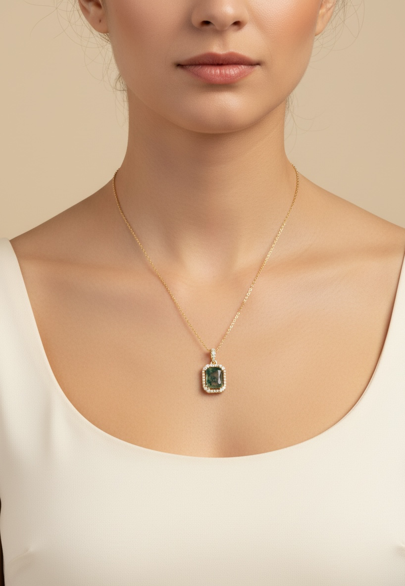Collana rettangolare in agata muschiata (argento 925)