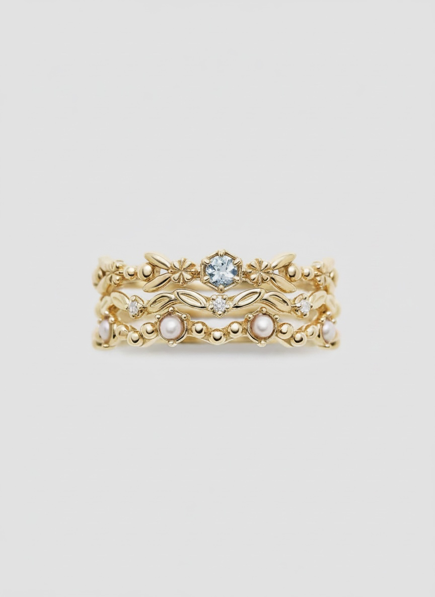 Triplo anello impilabile in acquamarina (argento 925)