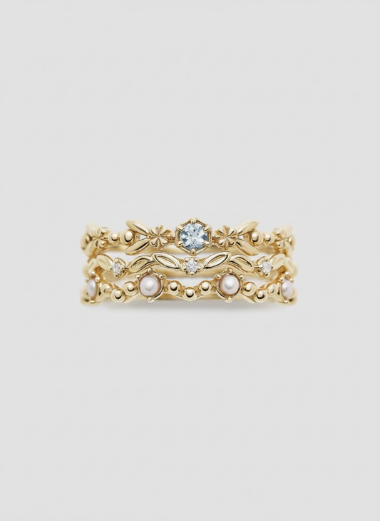 Triplo anello impilabile in acquamarina (argento 925)