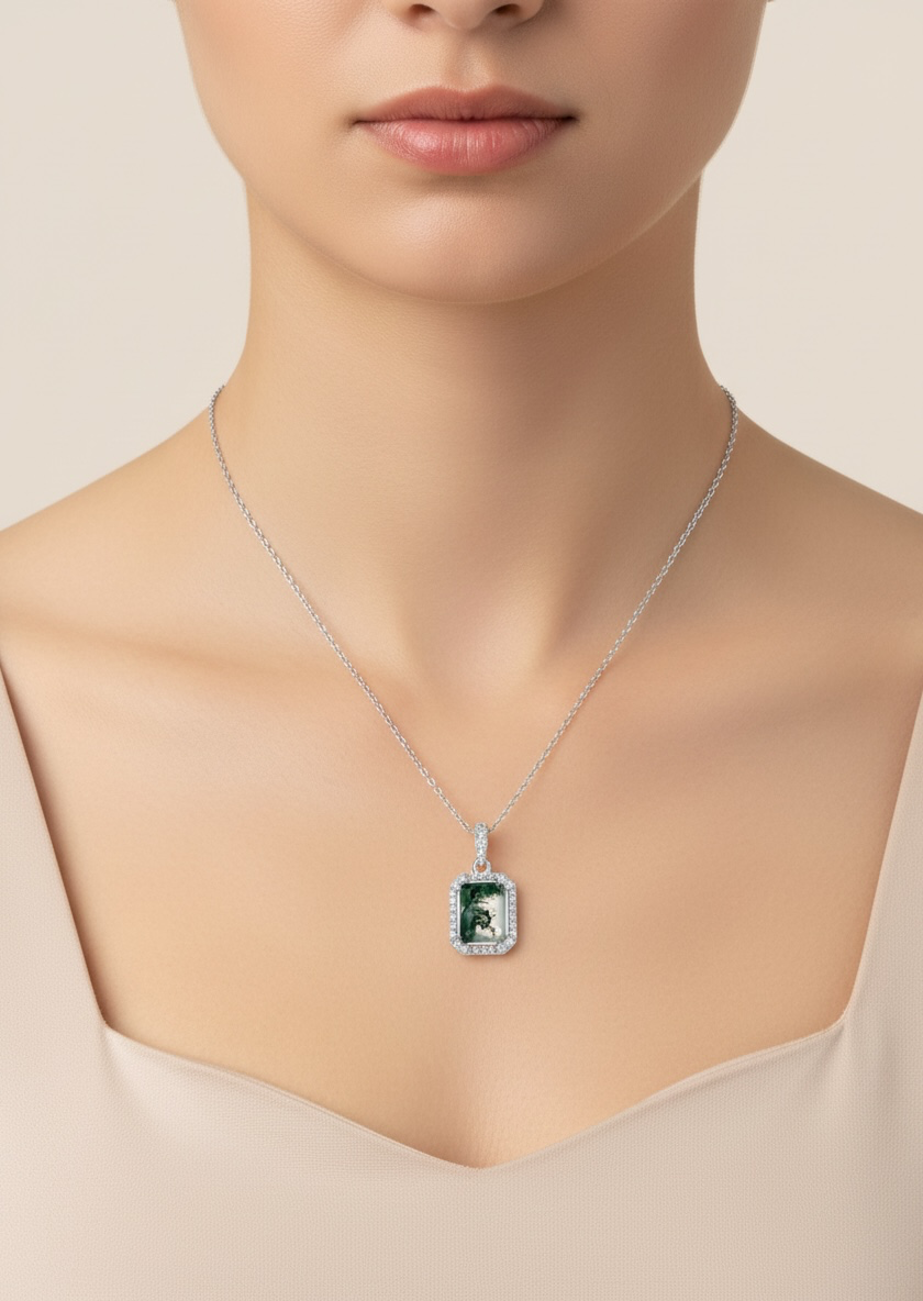 Collana rettangolare in agata muschiata (argento 925)