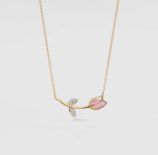 Collana tulipano in quarzo rosa (argento 925)