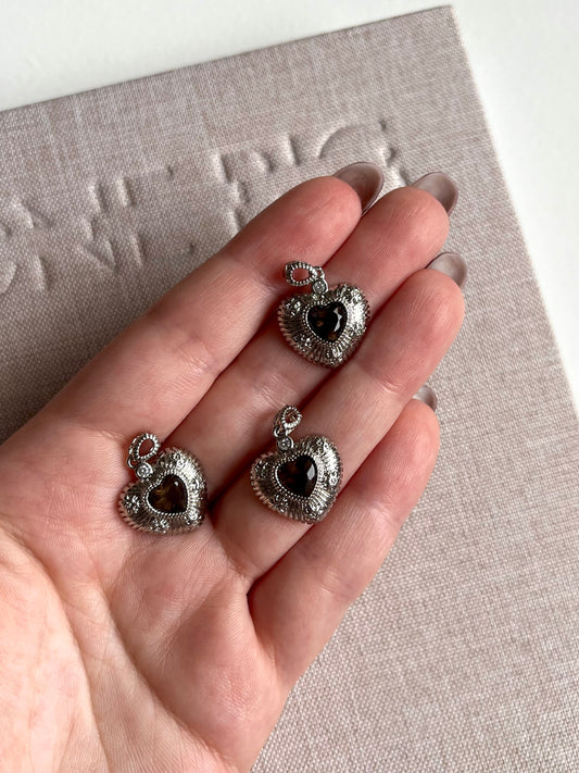 Pendente a cuore in quarzo fumè (senza catenina)