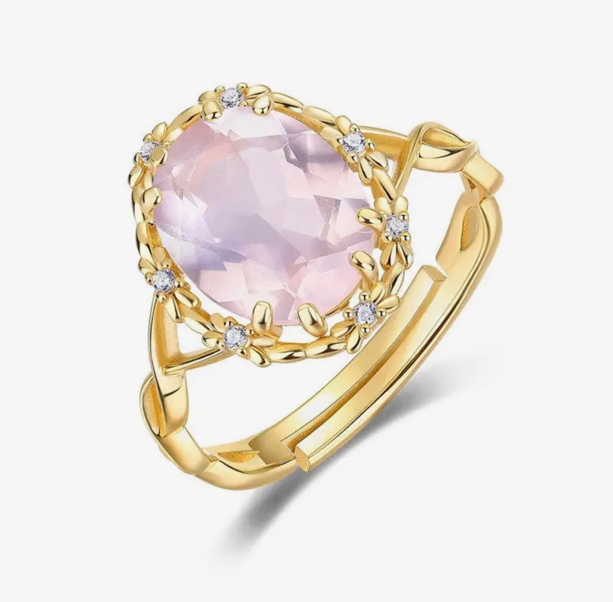 Anello floreale in quarzo rosa (argento 925)