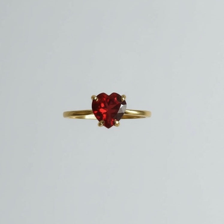 Anello a cuore in granato (argento 925)