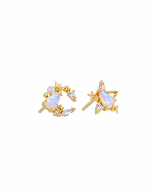 Orecchini stella e luna in labradorite (argento 925)