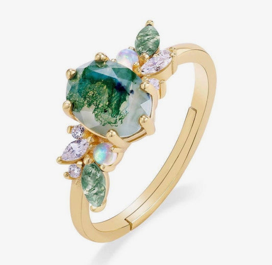 Anello regolabile in agata muschiata (argento 925)