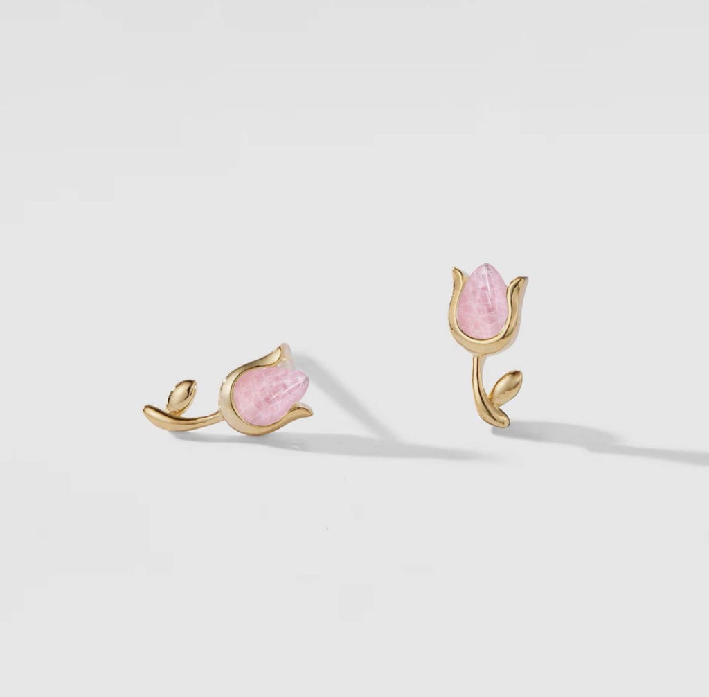 Orecchini tulipani in quarzo rosa (argento 925)