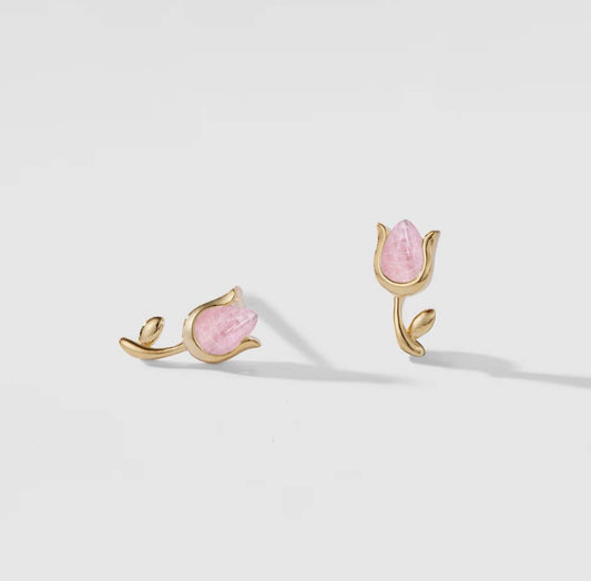 Orecchini tulipani in quarzo rosa (argento 925)
