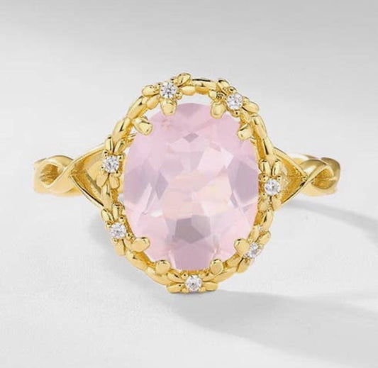 Anello floreale in quarzo rosa (argento 925)