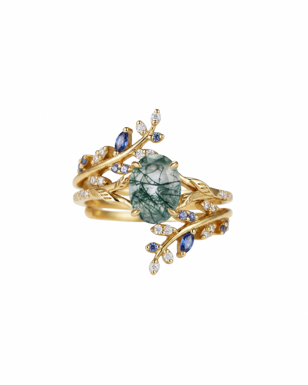 Anello impilabile in Agata muschiata (ottone placcato oro)