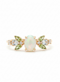 Anello con opale artificiale e foglie (rame placcato oro)