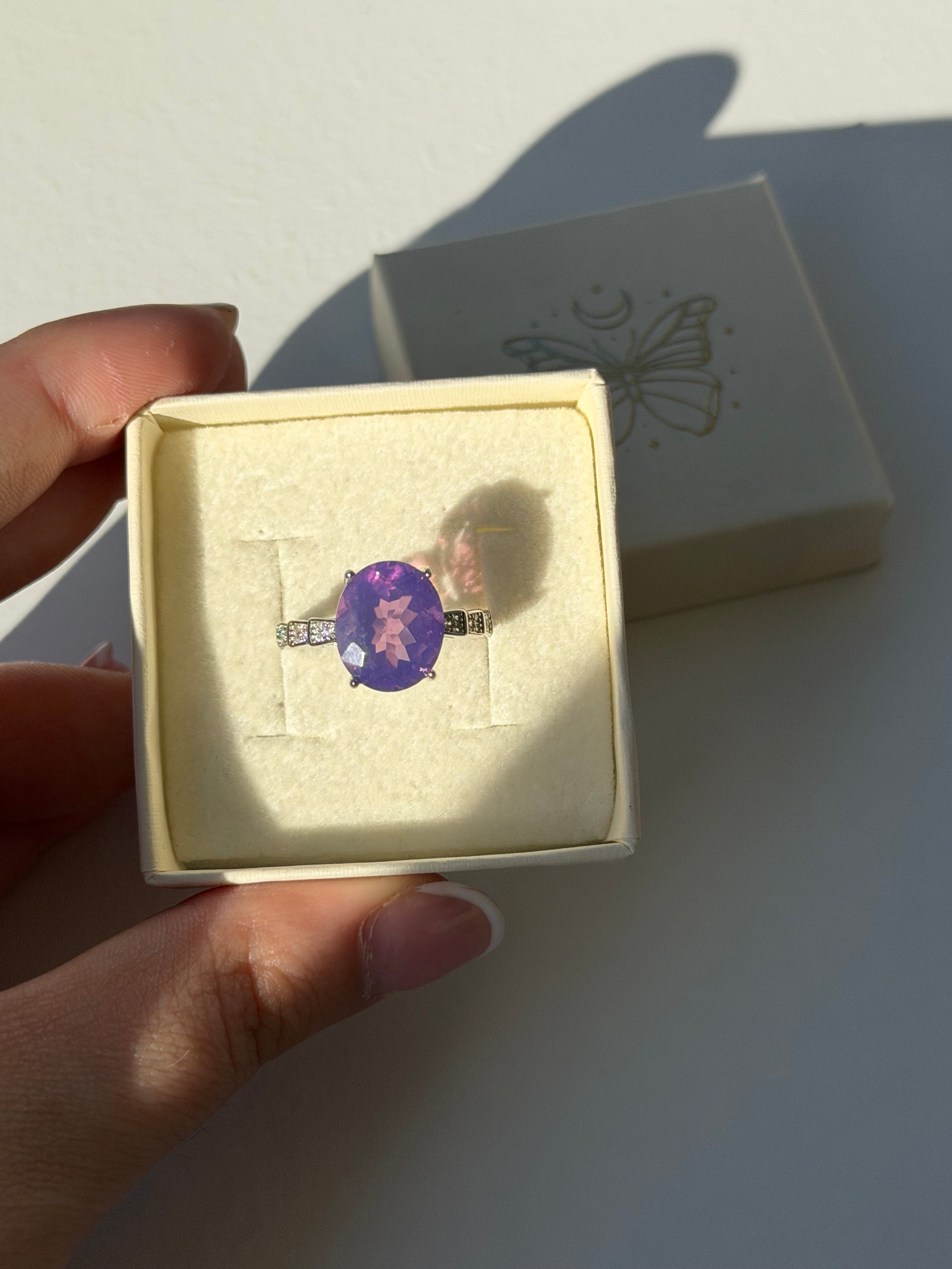 Anello in quarzo moon lavander silver