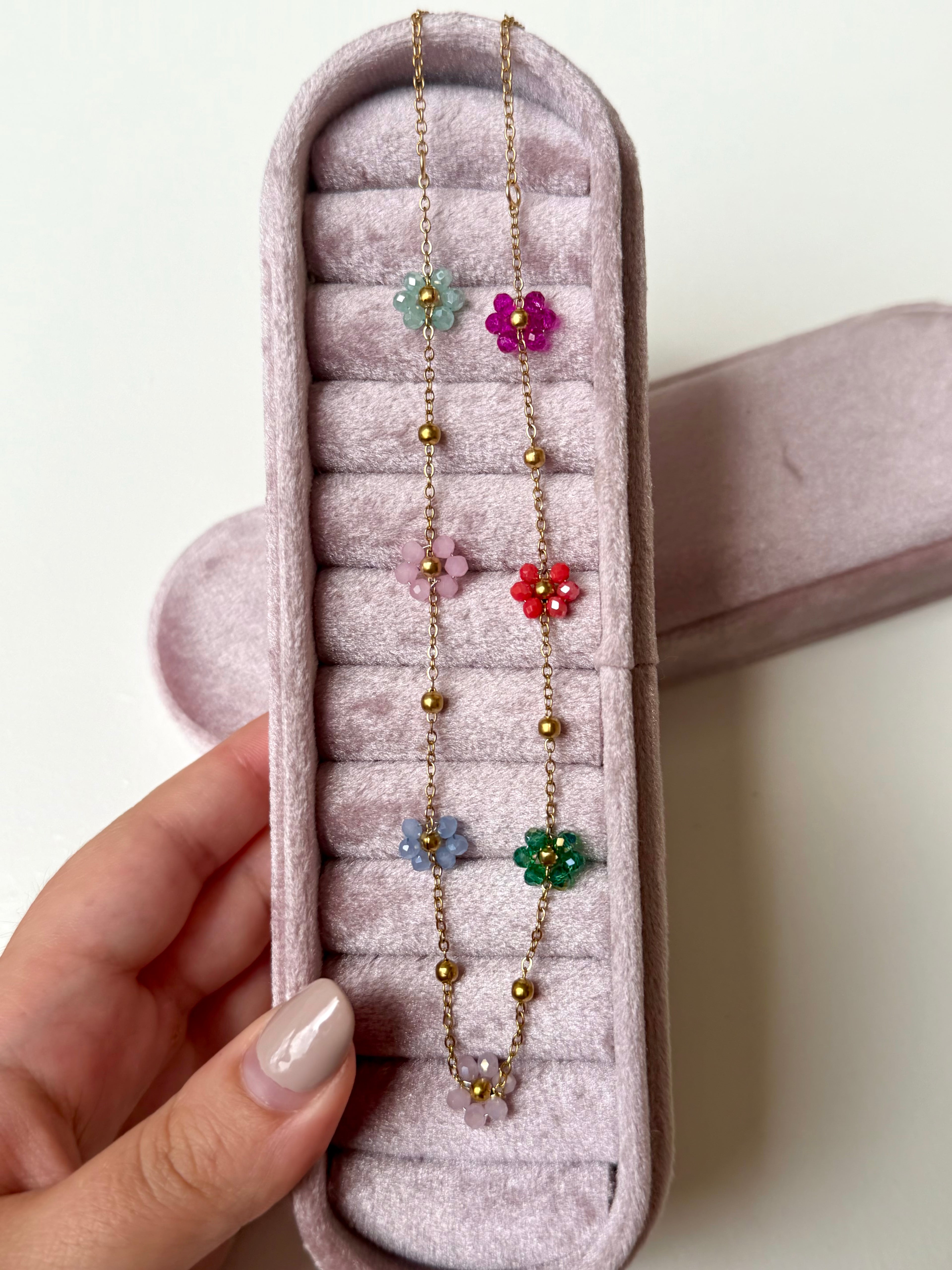 Collana con fiori colorati (acciaio inox)