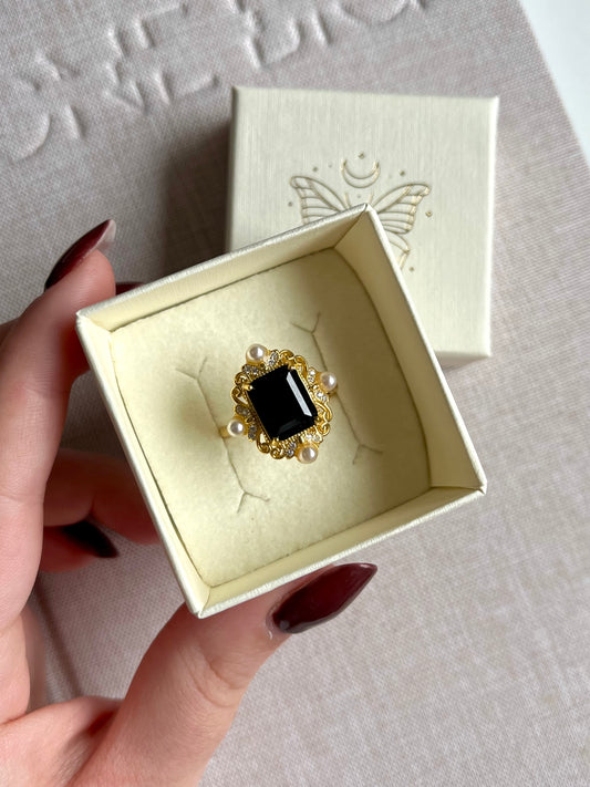 Anello in spinello nero vintage (argento 925)