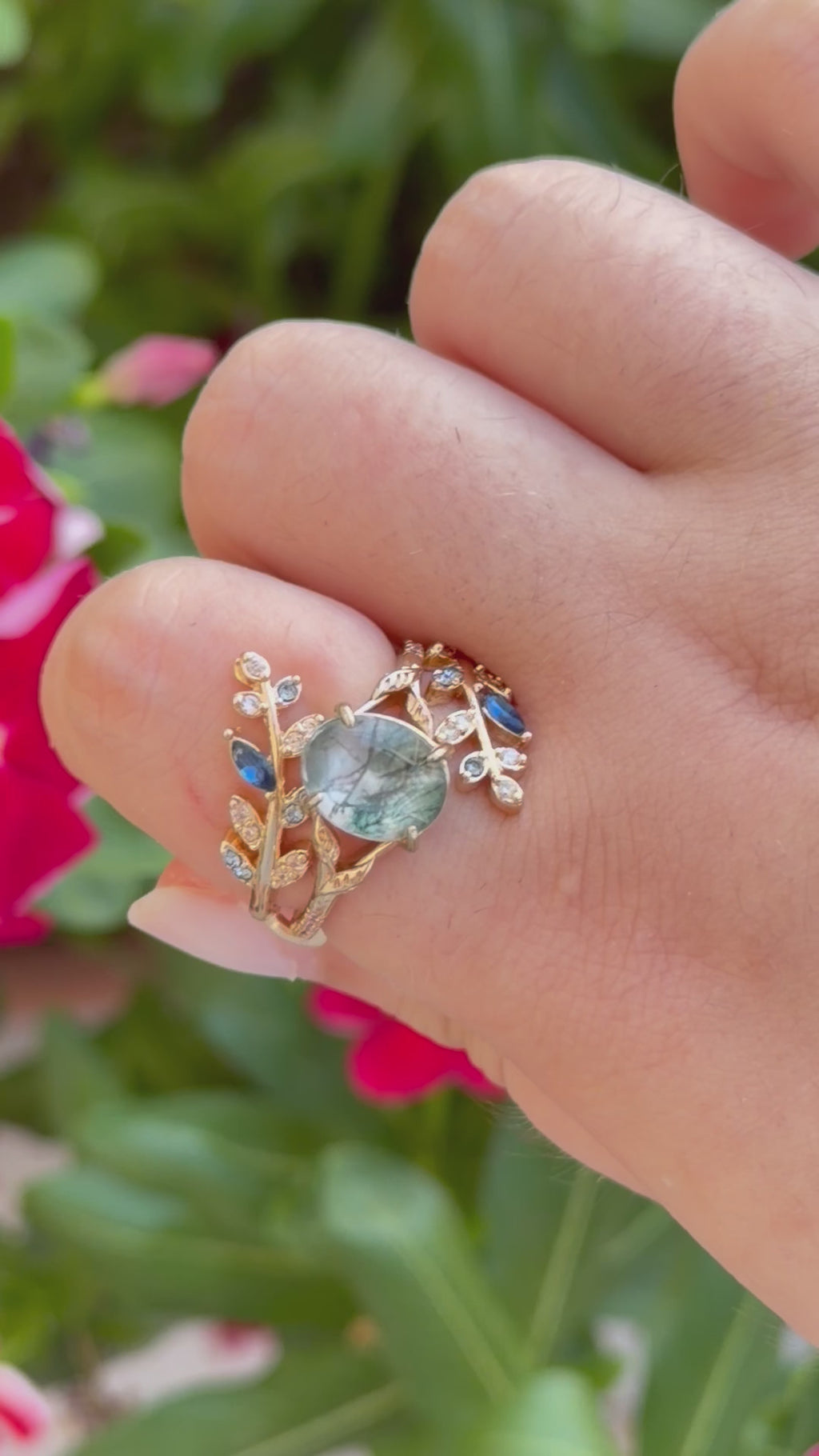 Anello impilabile in Agata muschiata (ottone placcato oro)