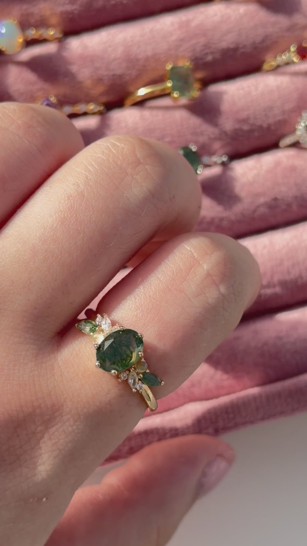 Anello regolabile in agata muschiata (argento 925)