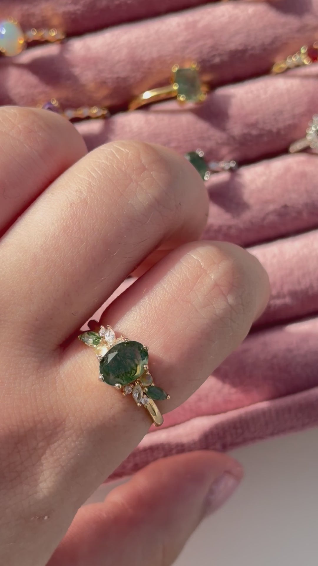 Anello regolabile in agata muschiata (argento 925)